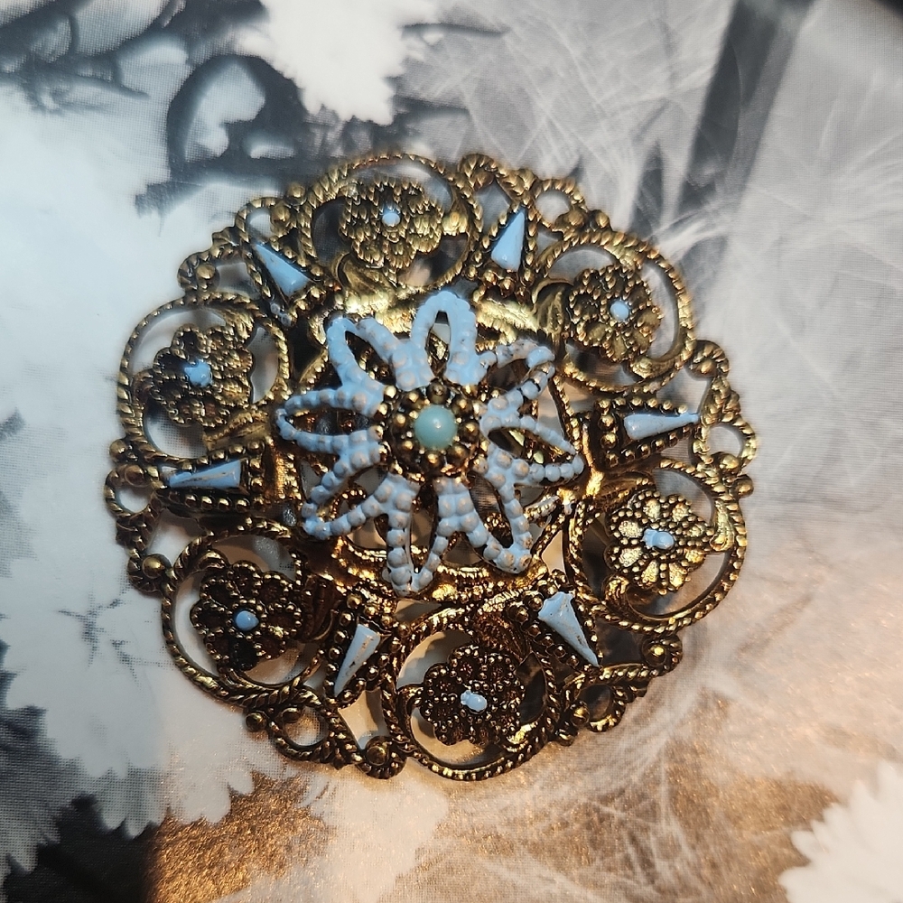Vintage Gold and Blue Brooch